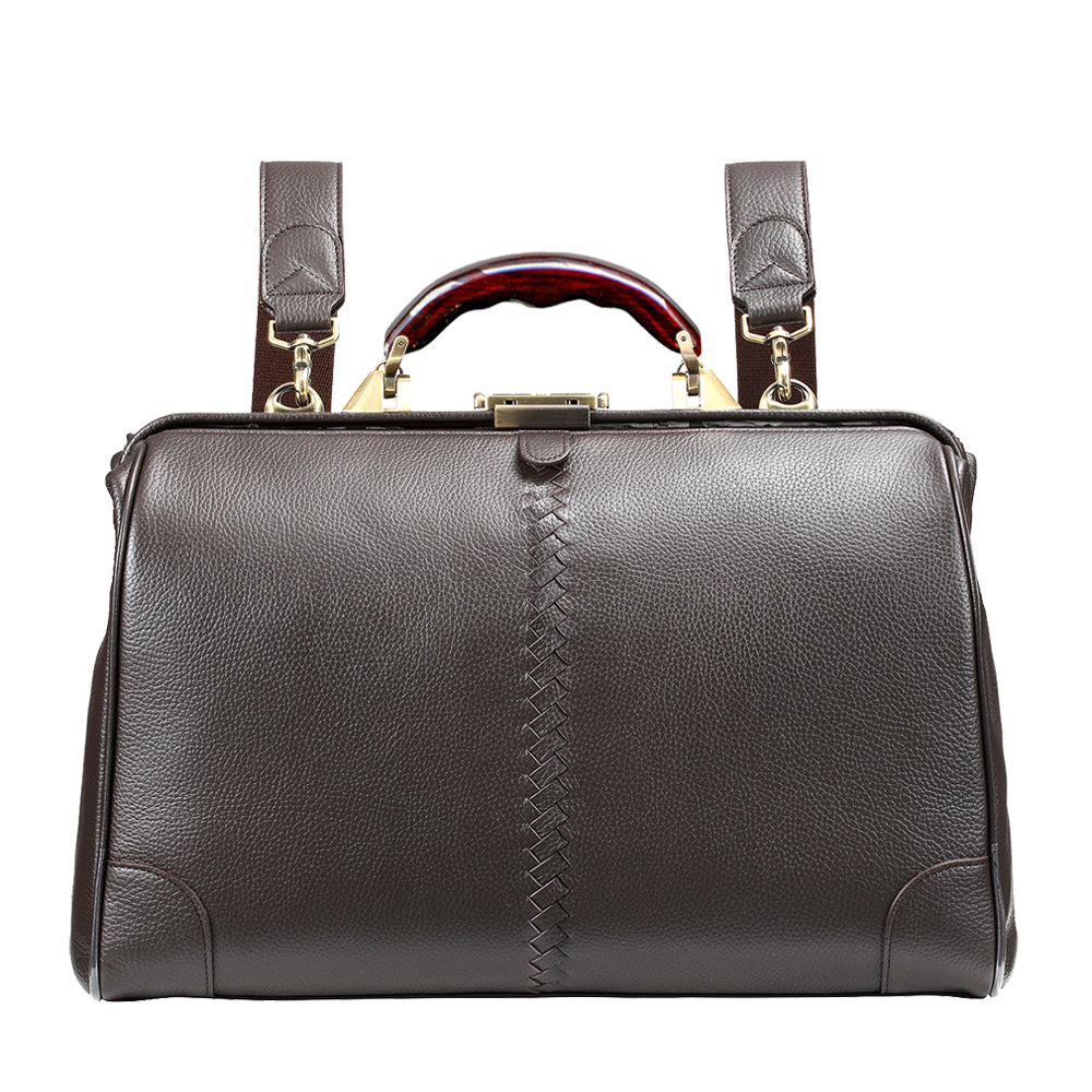 Horse & Genuine Leather Series 牛革製 横型:チョコ・Mサイズ (漆ハンドル)