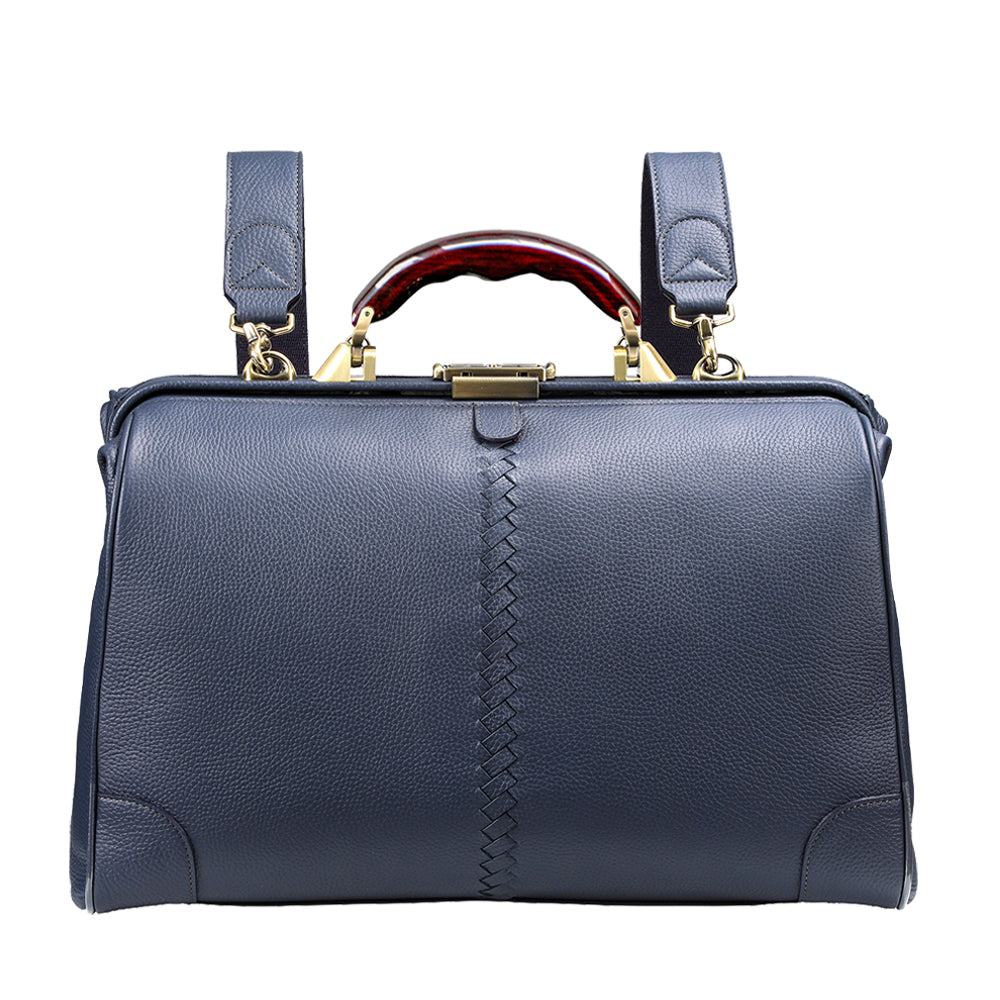 Horse & Genuine Leather Series 牛革製 横型:ネイビー・Mサイズ (漆ハンドル)